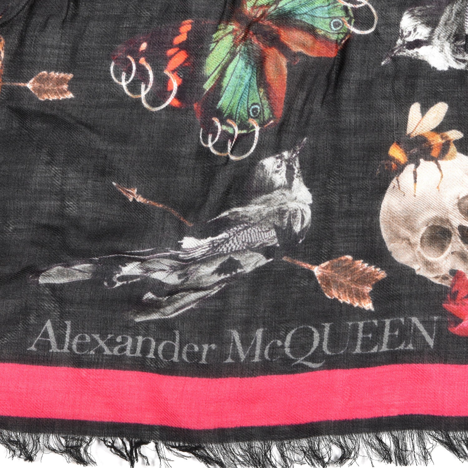 Alexander McQueen Silk Chiffon Skull Floral Scarf Black Red 3 of 3