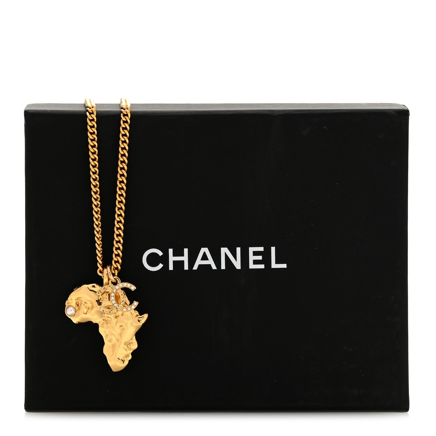 Chanel Crystal Pearl CC Africa Pendant Necklace Gold White 6 of 6