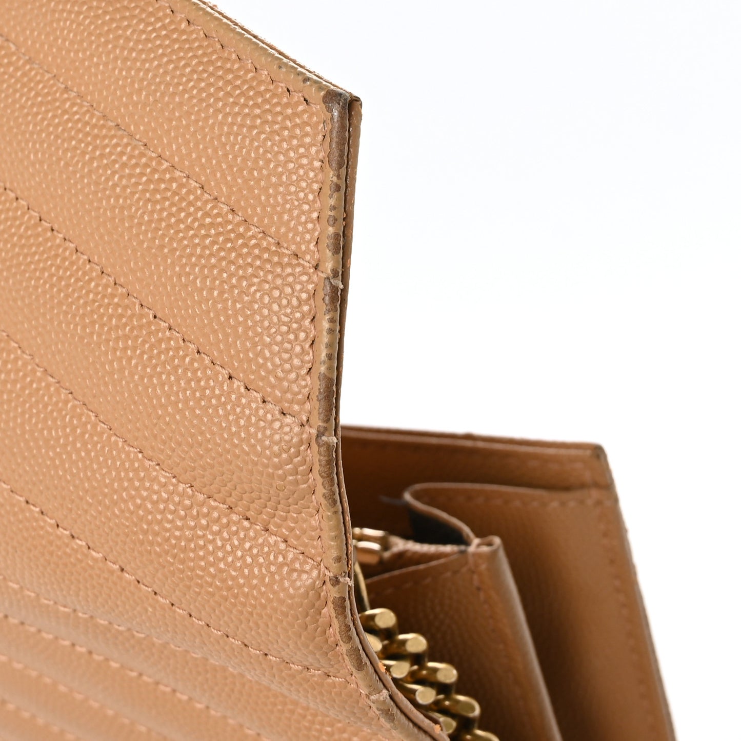 Grain De Poudre Matelasse Chevron Monogram Chain Wallet Natural Dark