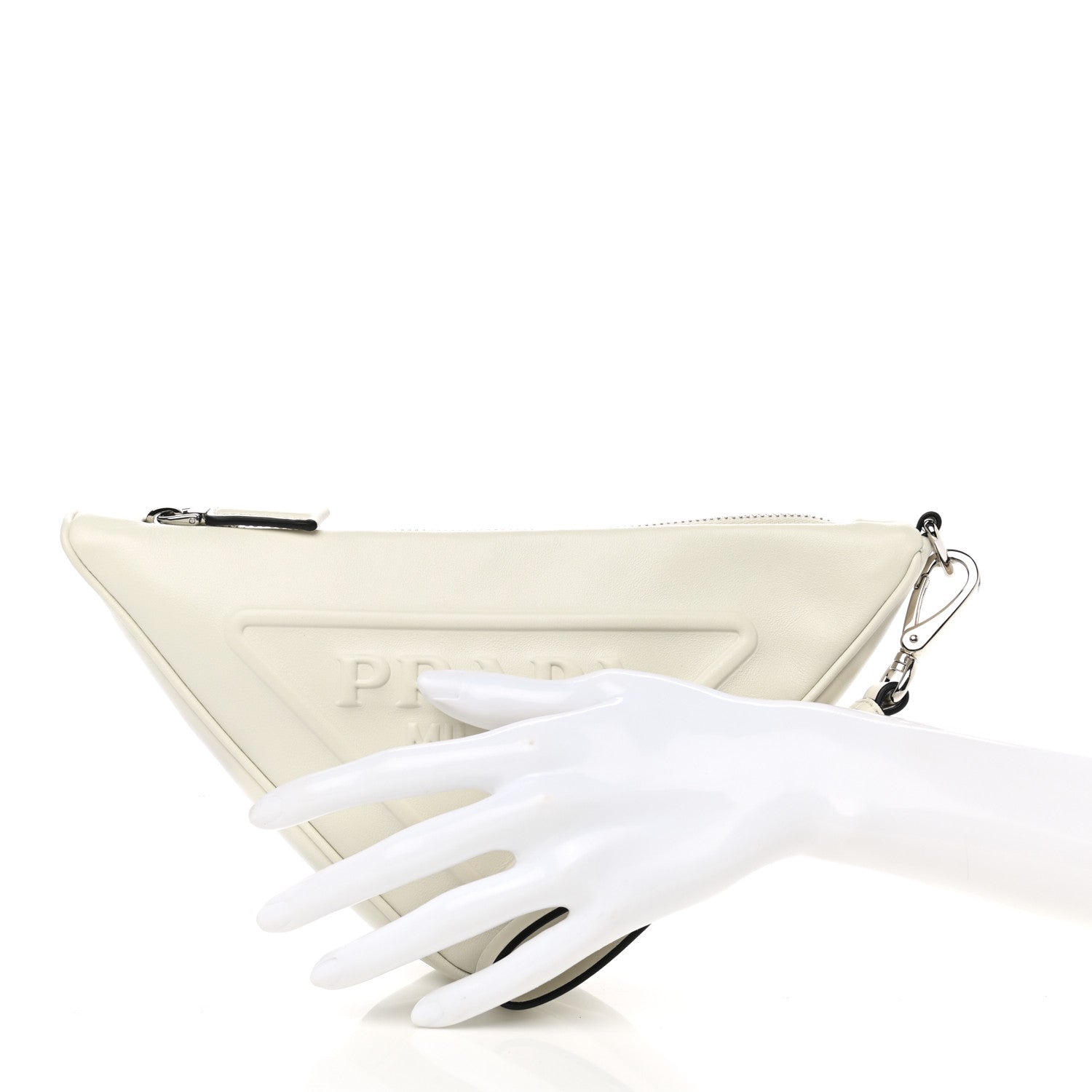 Prada Grace Lux Triangle Logo Embossed Triangle Wristlet Pouch White 2 of 7