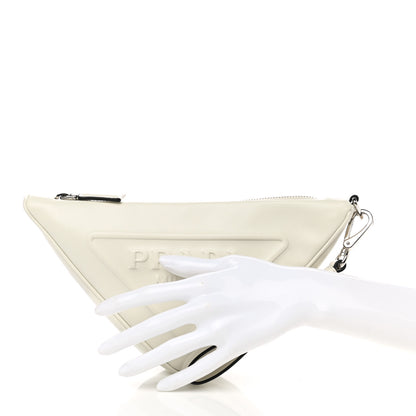Prada Grace Lux Triangle Logo Embossed Triangle Wristlet Pouch White 2 of 7