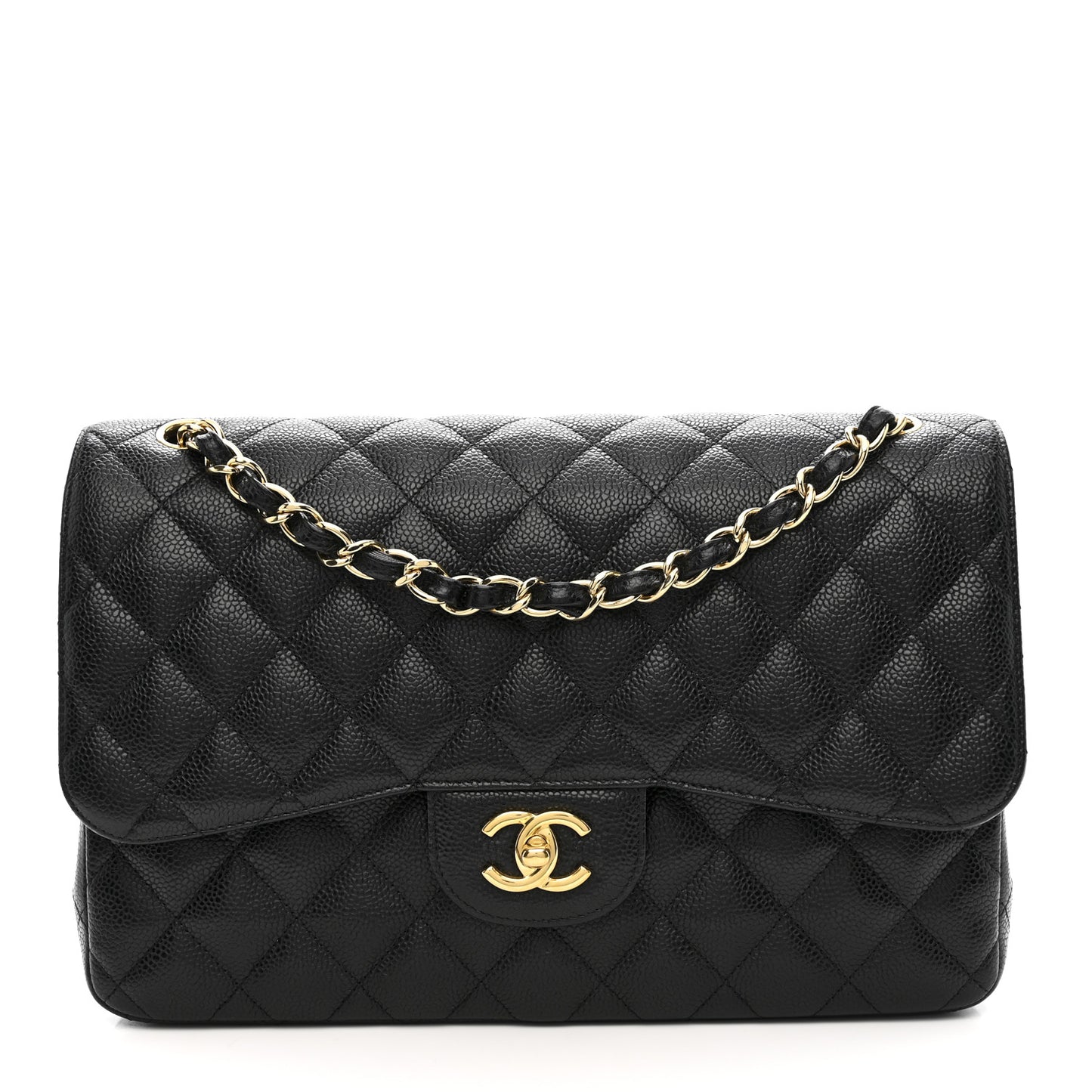 Caviar Quilted Jumbo Double Flap Black