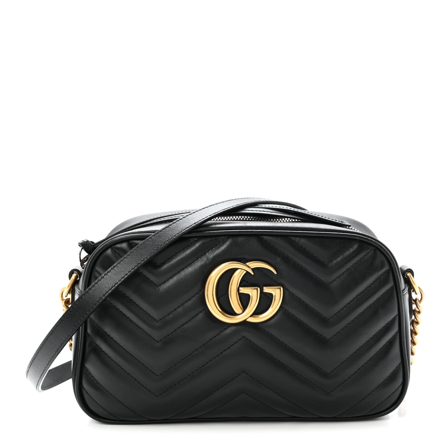 Gucci Calfskin Matelasse Small GG Marmont Chain Shoulder Bag Black 1 of 10