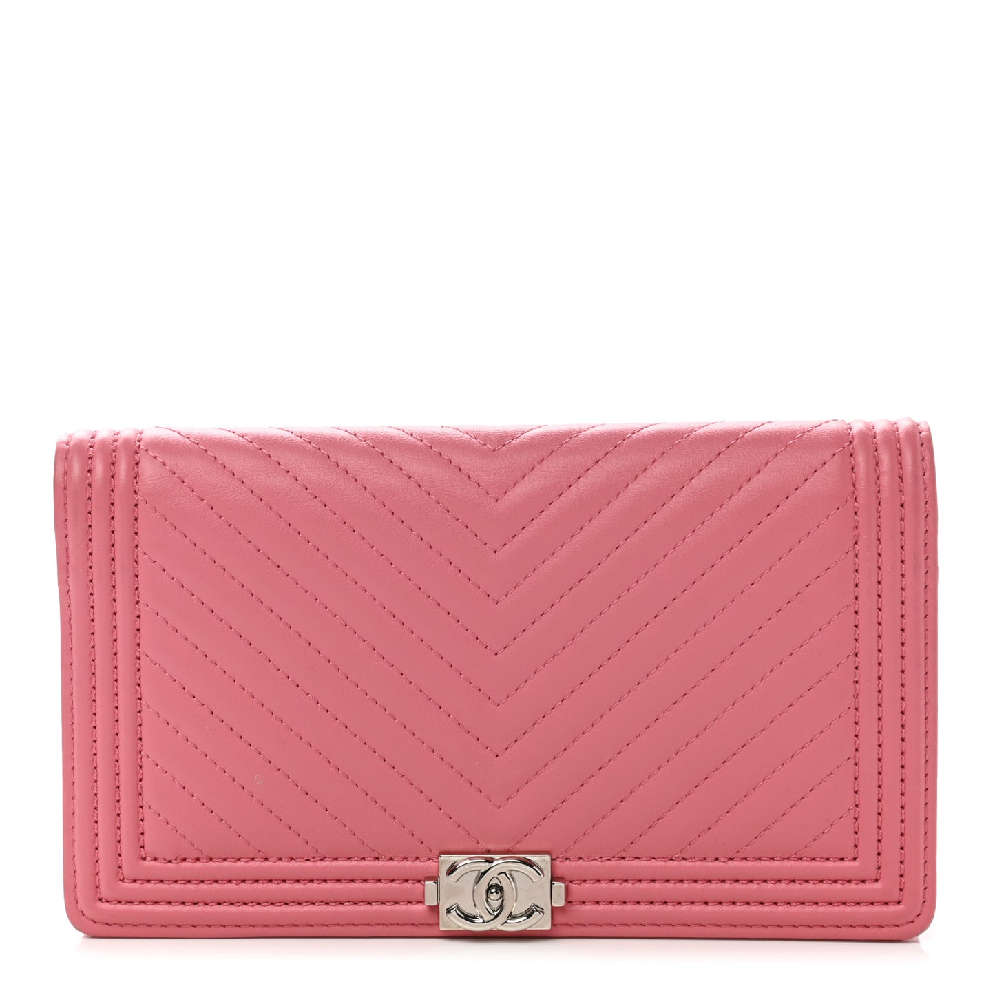 Calfskin Chevron Quilted Boy Yen Wallet Pink