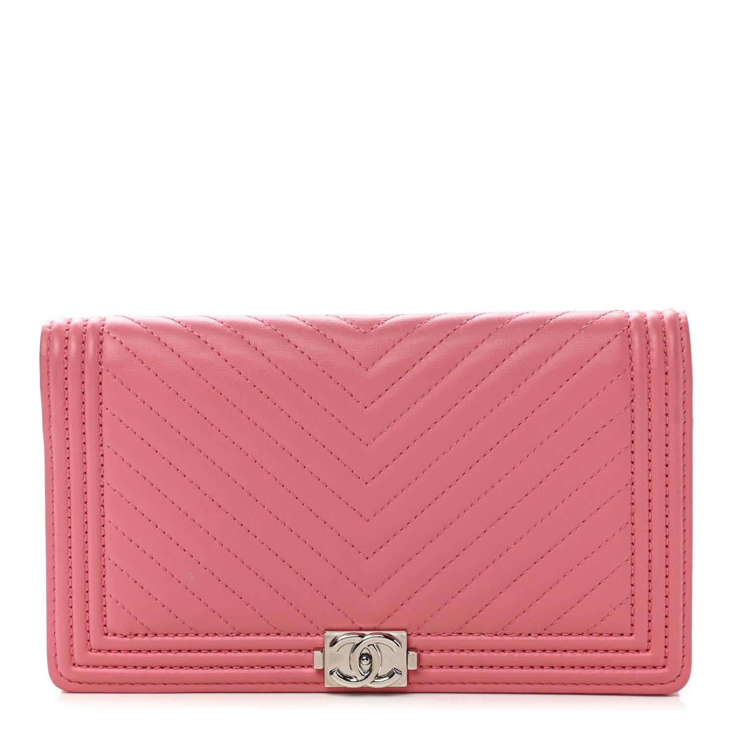 Chanel Calfskin Chevron Quilted Boy Yen Wallet Pink 1 of 9