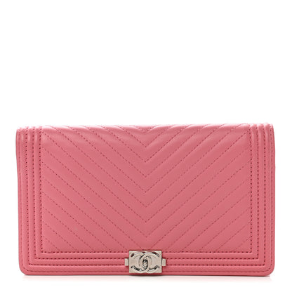 Chanel Calfskin Chevron Quilted Boy Yen Wallet Pink 1 of 9