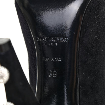 Saint Laurent Suede Calfskin Crystal Pumps 39 Black 7 of 8