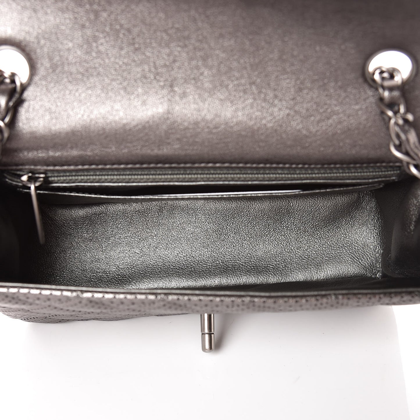 Metallic Lambskin Perforated Mini Rectangular Flap Grey