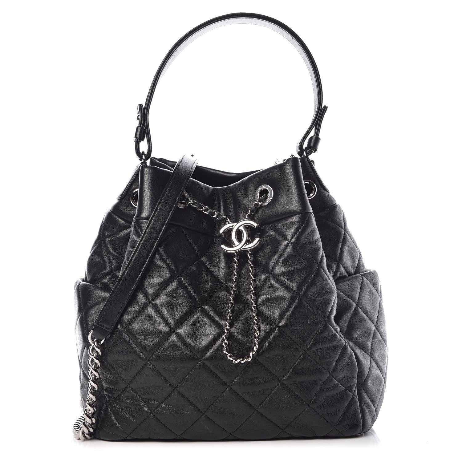 Chanel Lambskin Quilted Small CC Chain Bucket Bag Black 1 of 7
