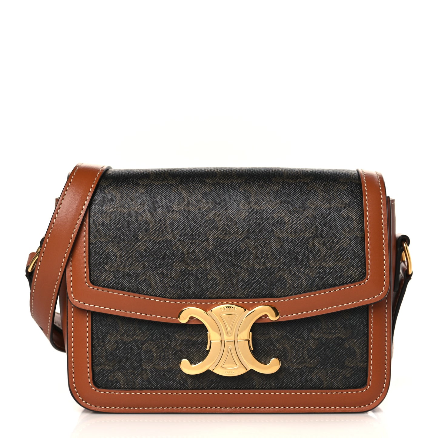 Calfskin Triomphe Canvas Teen Triomphe Bag Tan