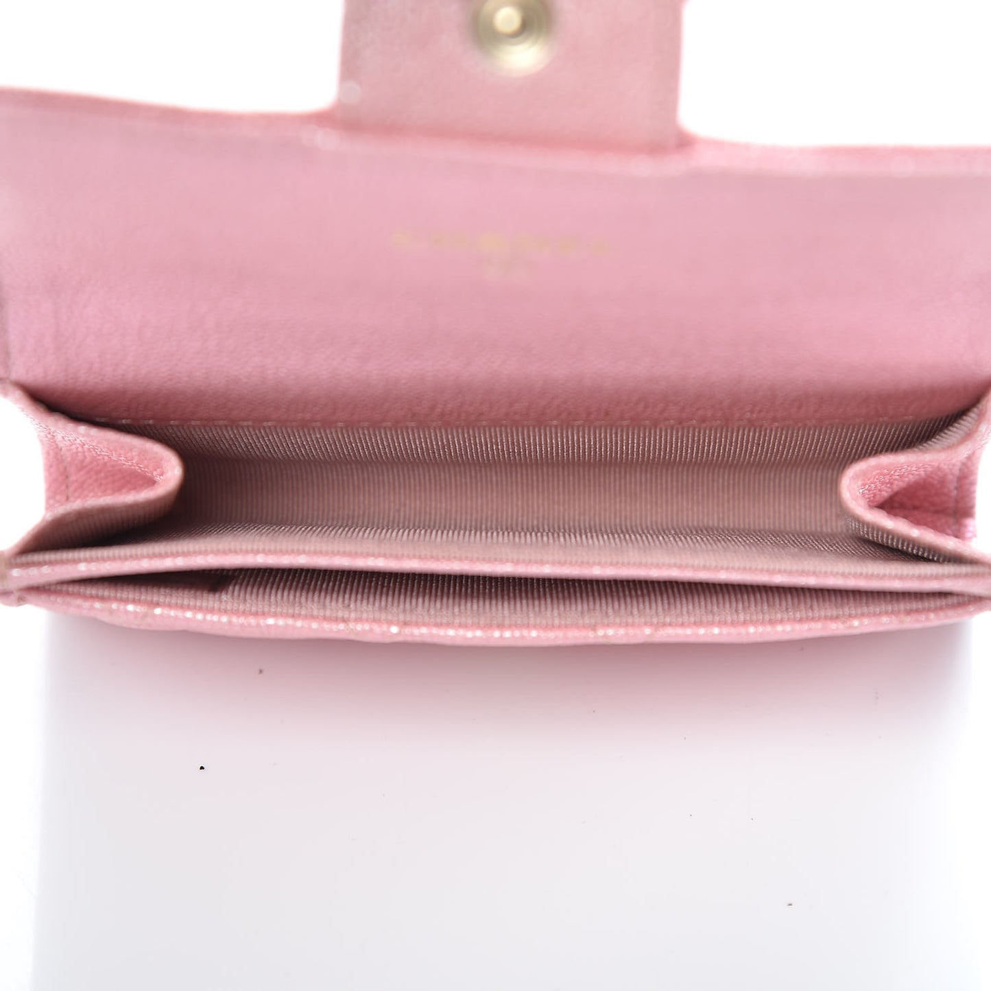 Iridescent Caviar Quilted Flap Card Holder Rose Pink