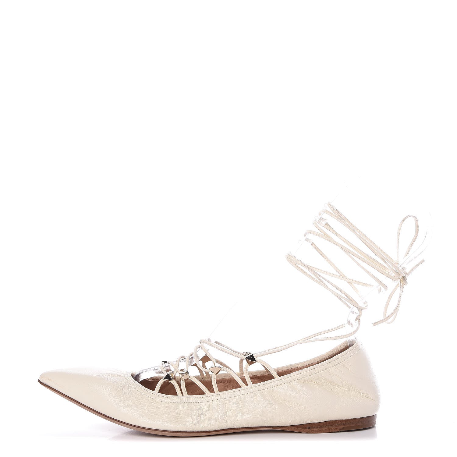 Valentino Garavani Nappa Rockstud Gladiator Lace Up Ballerina Flats 37 Ivory 1 of 11