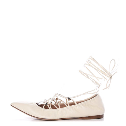 Valentino Garavani Nappa Rockstud Gladiator Lace Up Ballerina Flats 37 Ivory 1 of 11