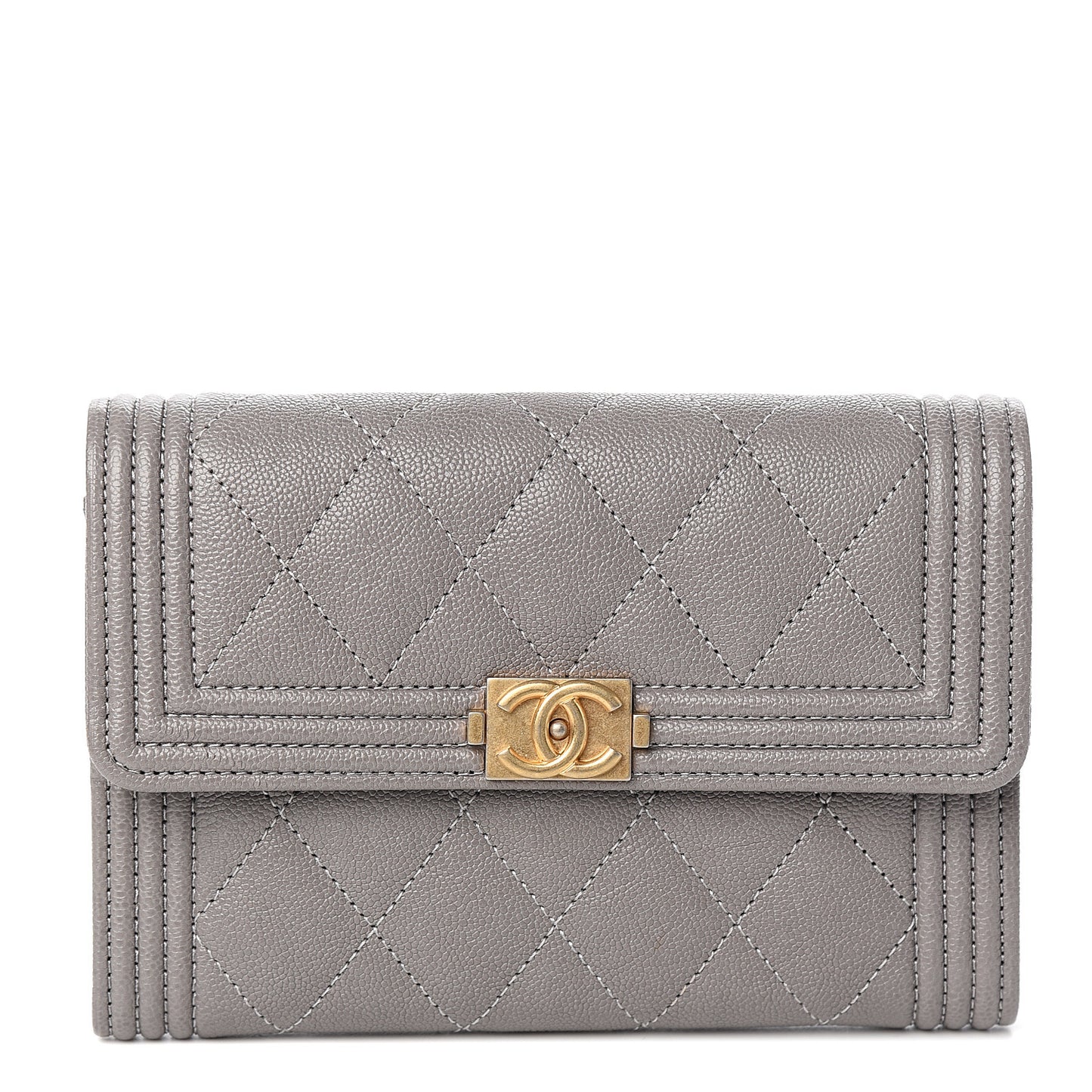Caviar Quilted Medium Boy Flap Wallet Grey