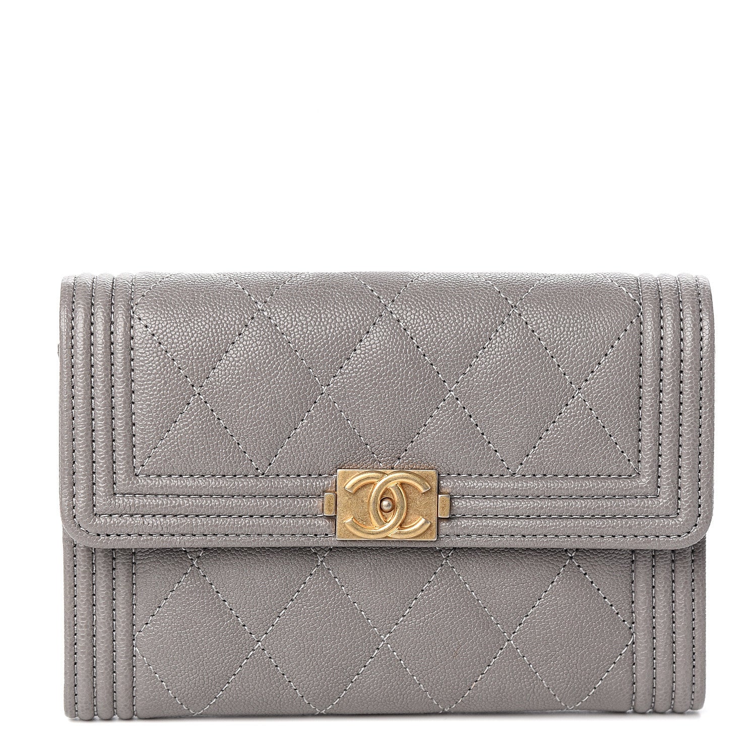 Chanel Caviar Quilted Medium Boy Flap Wallet Grey 1 of 8