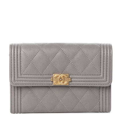 Chanel Caviar Quilted Medium Boy Flap Wallet Grey 1 of 8
