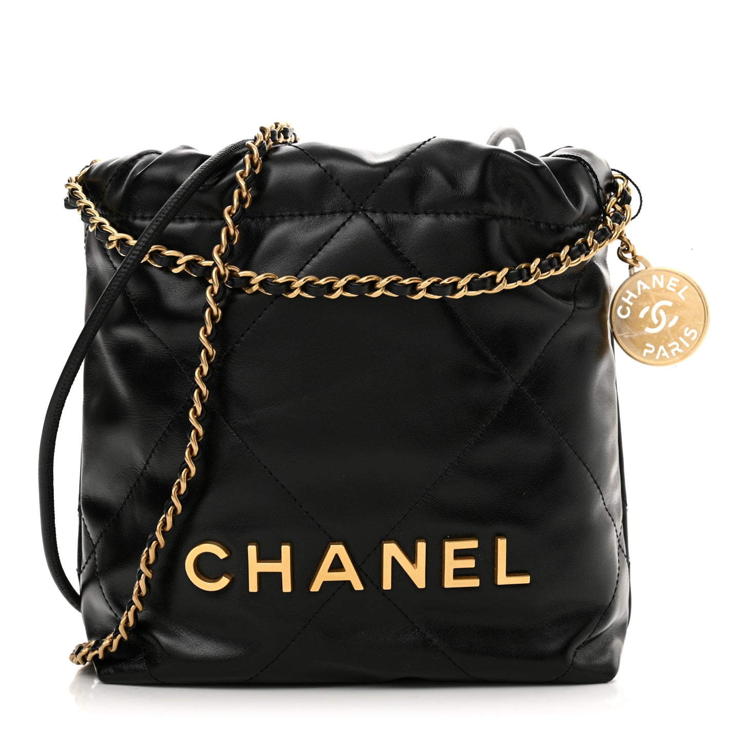 Shiny Calfskin Quilted Mini Chanel 22 Black