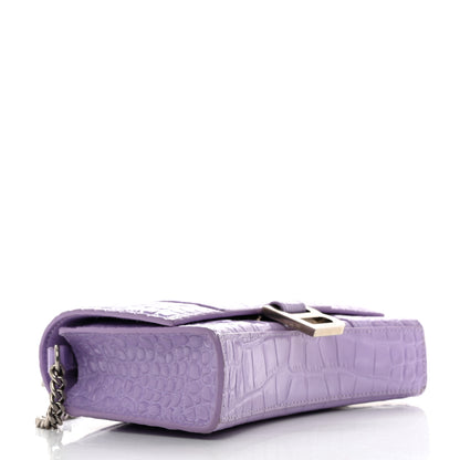 Balenciaga Shiny Calfskin Crocodile Embossed Hourglass Chain Bag Lilac 4 of 13