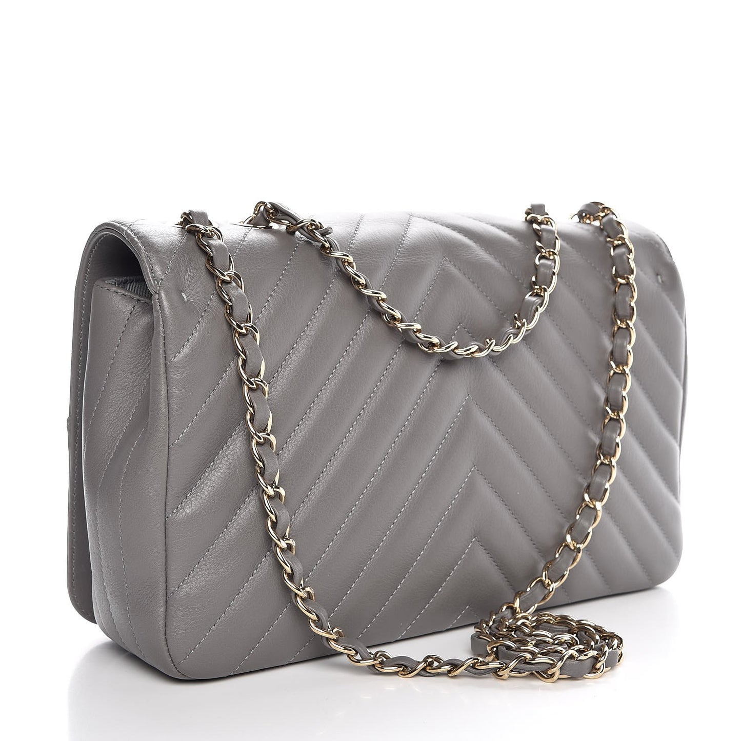 Calfskin Chevron Quilted Medium Statement Flap Grey
