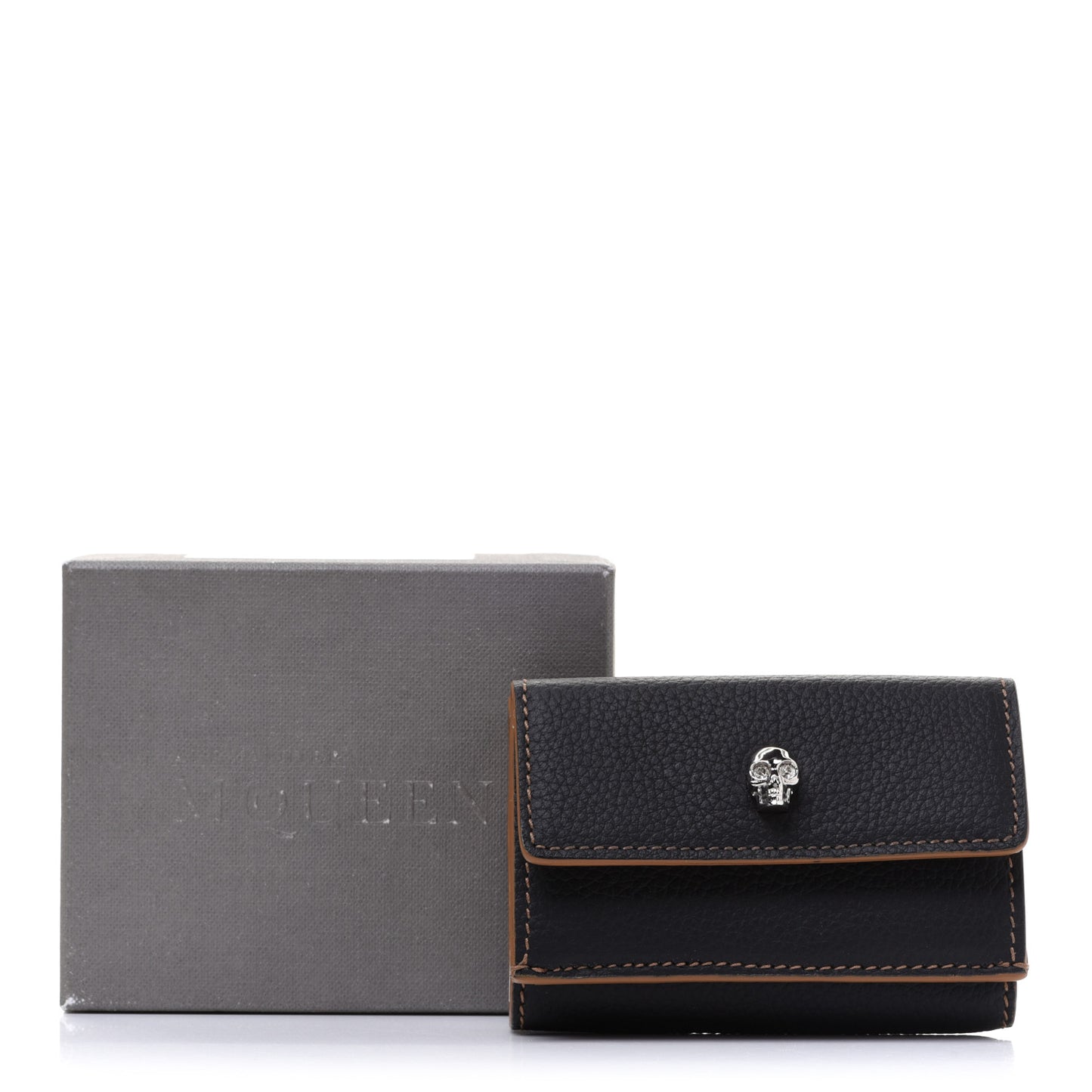 Calfskin Skull Short Flap Wallet