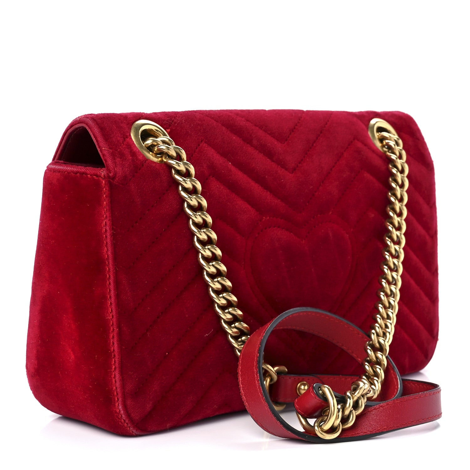 Gucci Velvet Matelasse Small GG Marmont Shoulder Bag Hibiscus Red 3 of 15