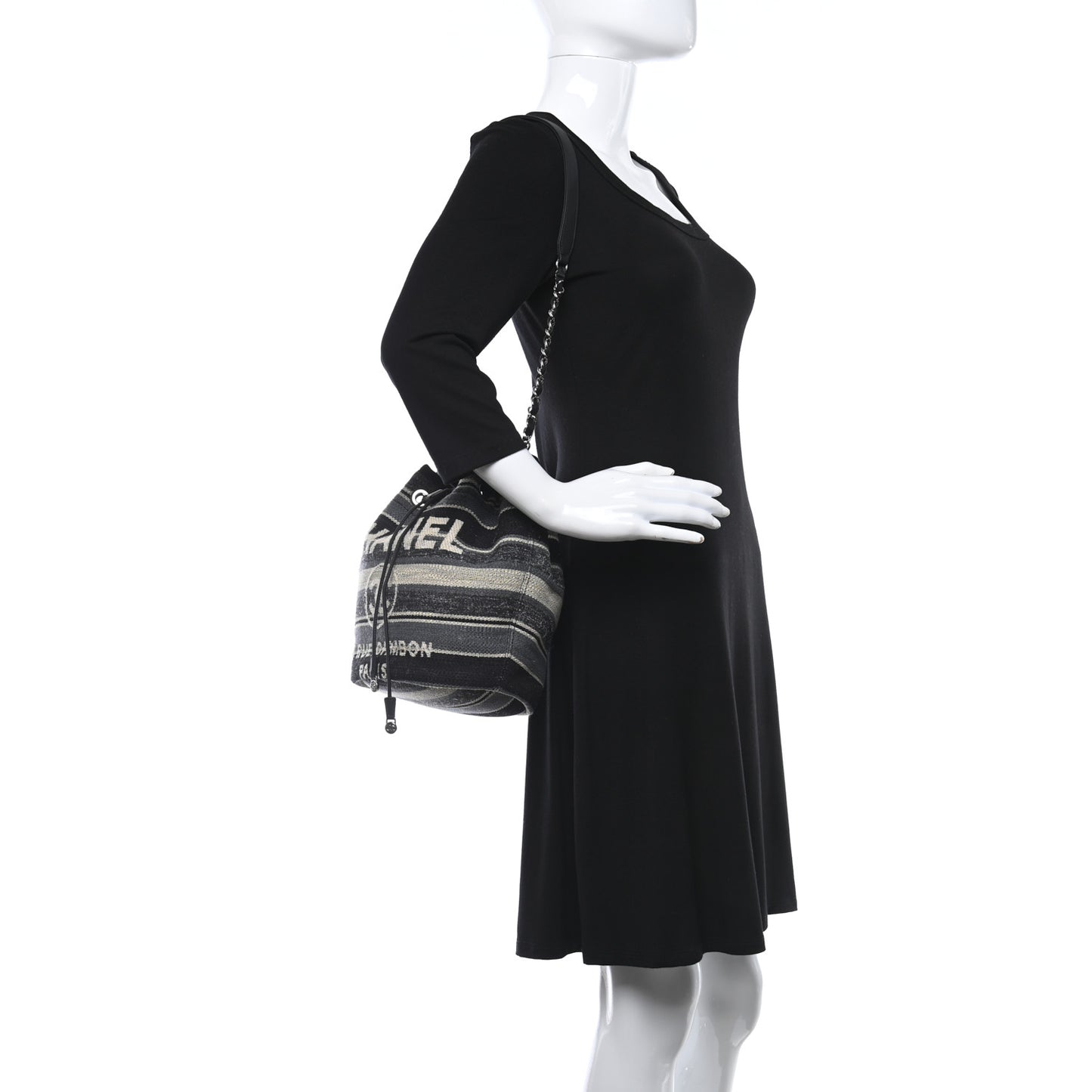 Striped Canvas Deauville Drawstring Bag Grey Black
