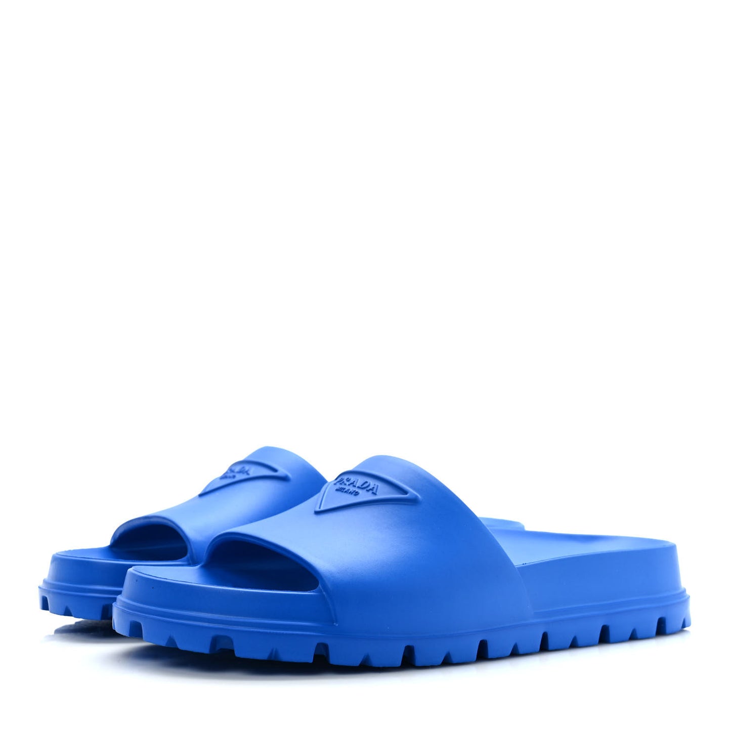 EVA Rubber Triangle Logo Embossed Womens Lug Sole 20mm Slide Sandals 39 Azzurro