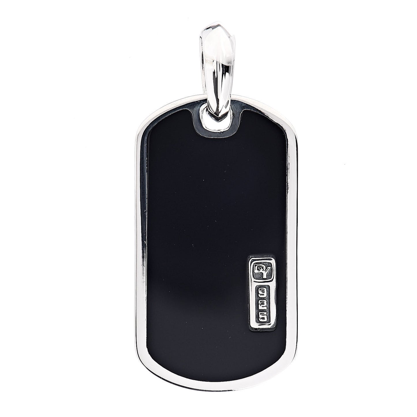 Sterling Silver Black Onyx Exotic Stone Dog Tag Pendant