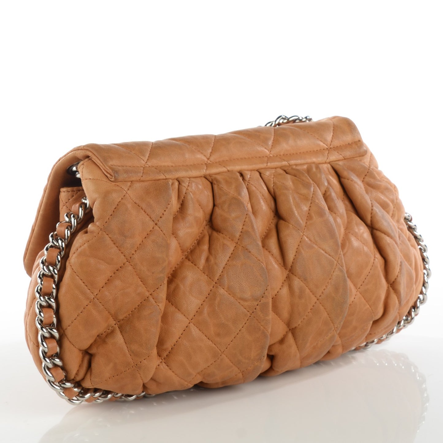 Washed Lambskin Quilted Medium Chain Around Messenger Dark Beige