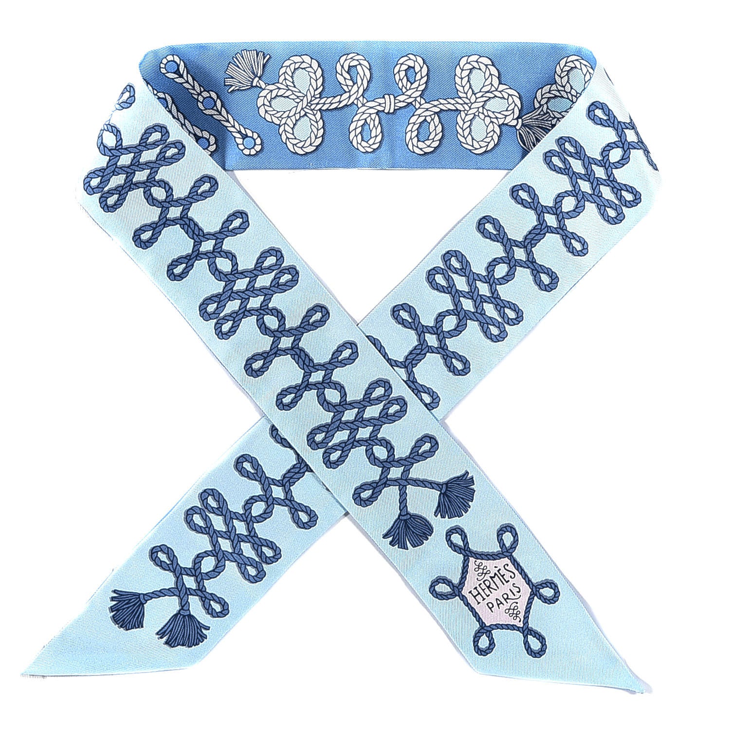 Hermes Silk Galons Et Brandebourg Twilly Ciel Ocean White 1 of 4