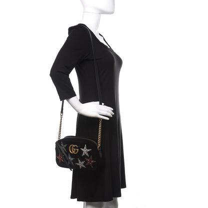 Gucci Velvet Matelasse Crystal Star Embroidered Small GG Marmont Chain Shoulder Bag Black 2 of 11