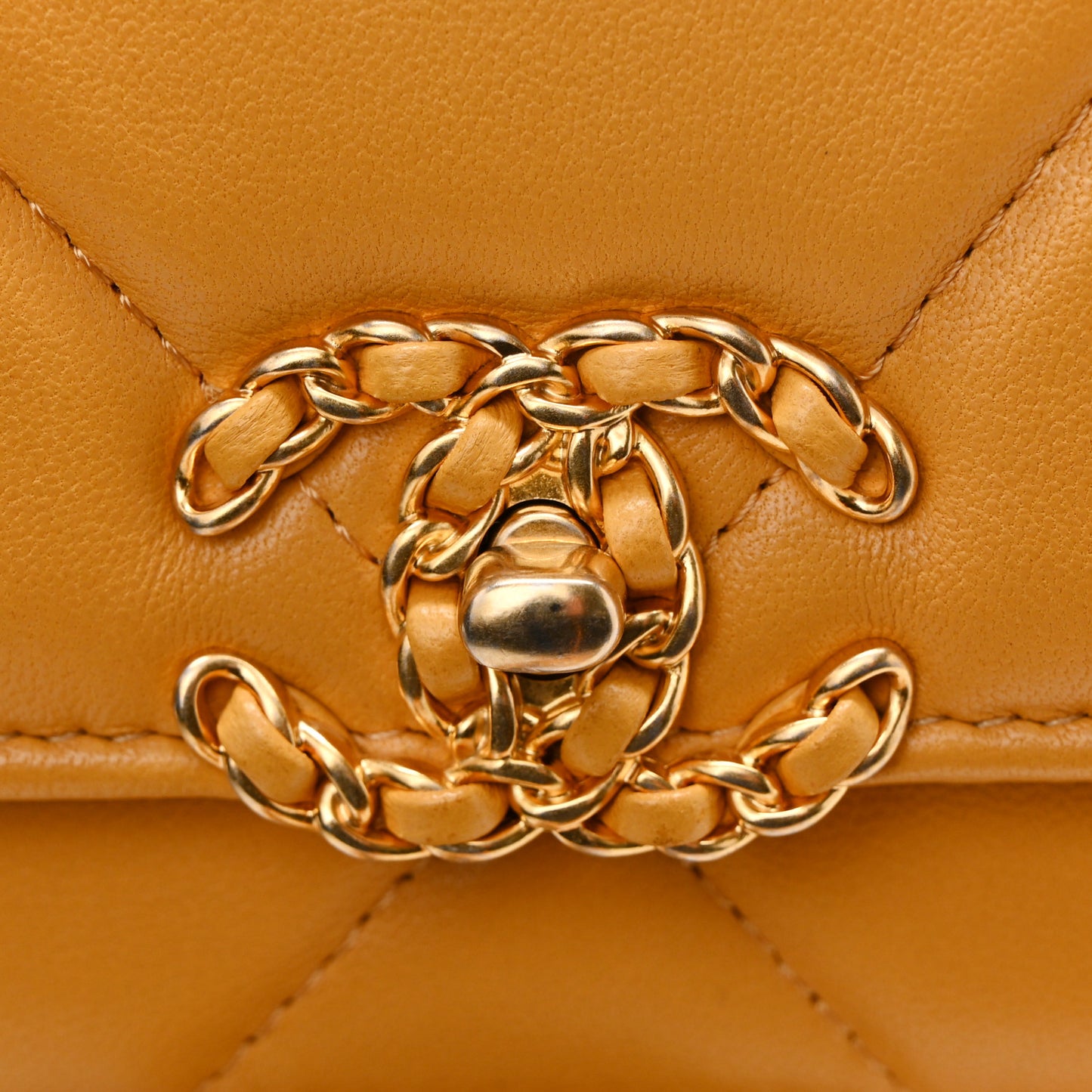 Lambskin Quilted Chanel 19 Wallet On Chain WOC Yellow