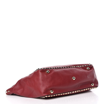 Valentino Garavani Vitello Medium Rockstud Tote Dark Red 4 of 15