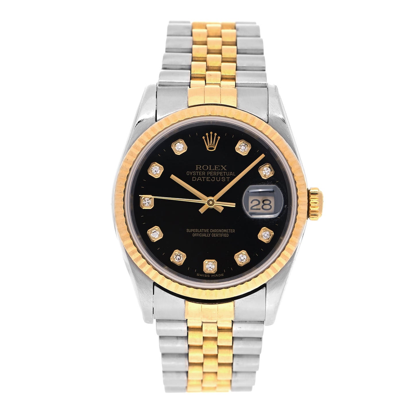 Stainless Steel 18K Yellow Gold Diamond 36mm Oyster Perpetual Datejust Watch Black 116233