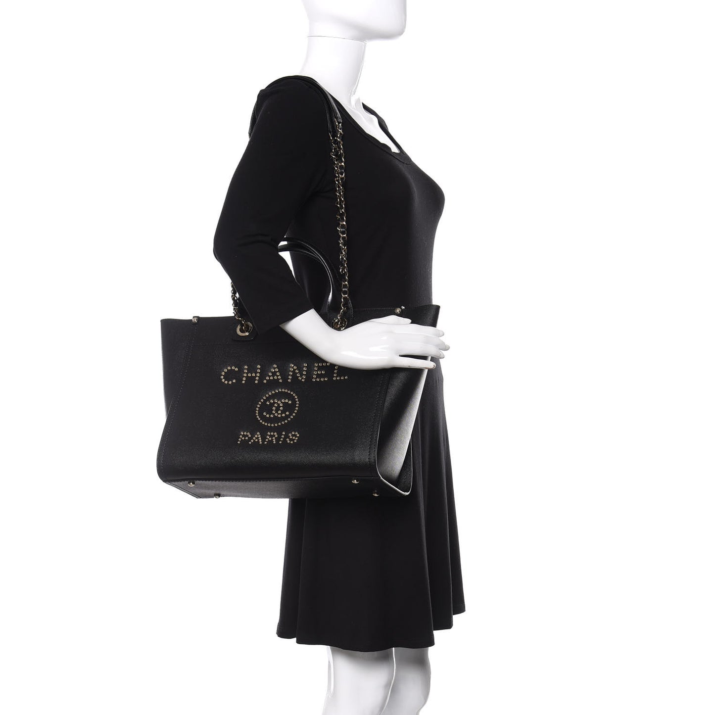 Caviar Small Studded Deauville Tote Black