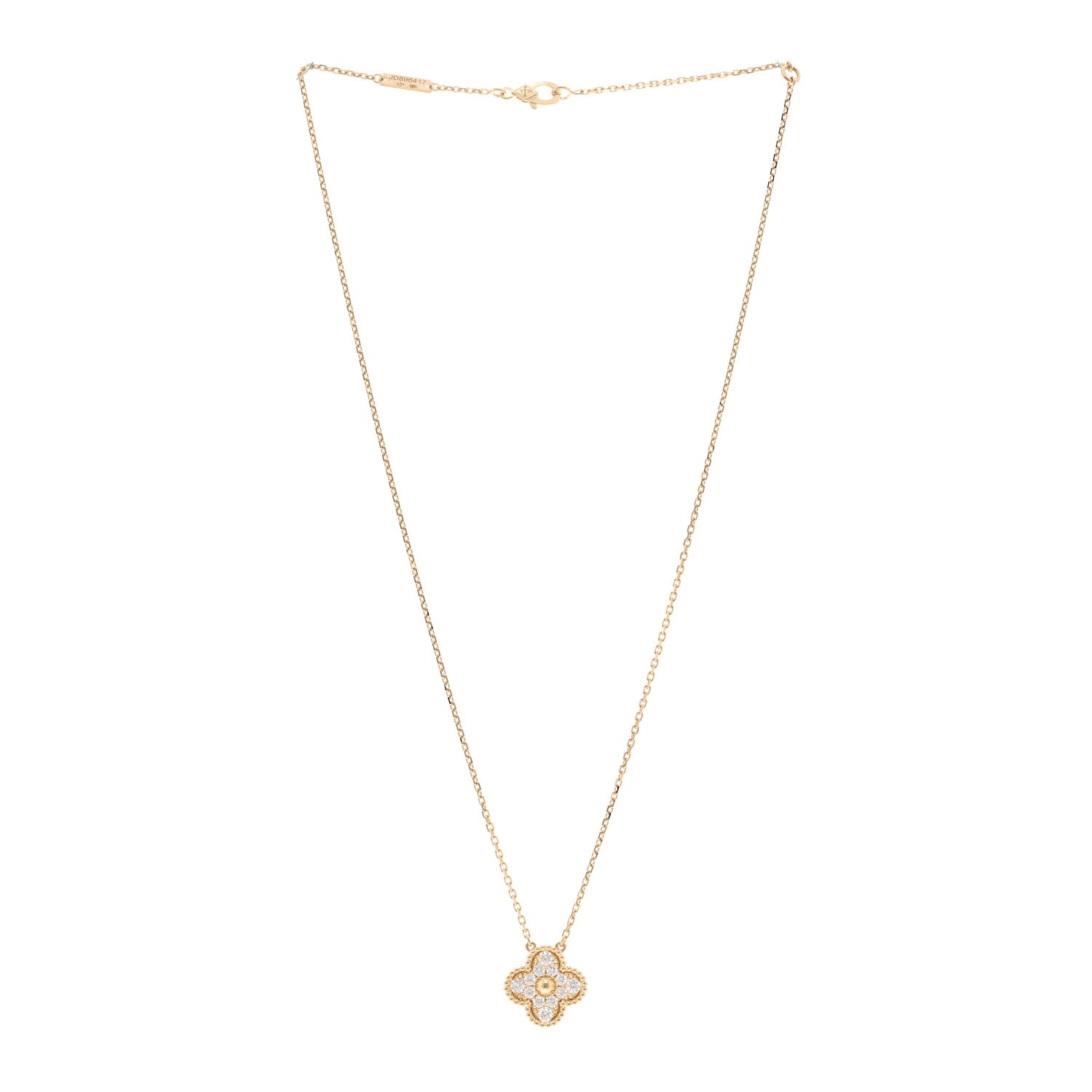 Van Cleef & Arpels 18K Yellow Gold Diamond Vintage Alhambra Pendant Necklace 3 of 5