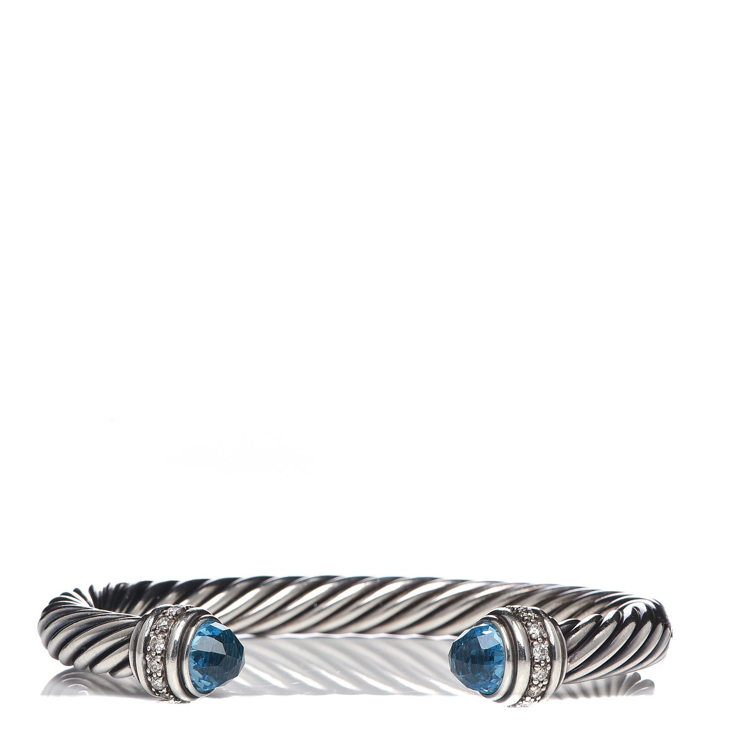 Sterling Silver Blue Topaz Diamond 7mm Cable Classics Bracelet