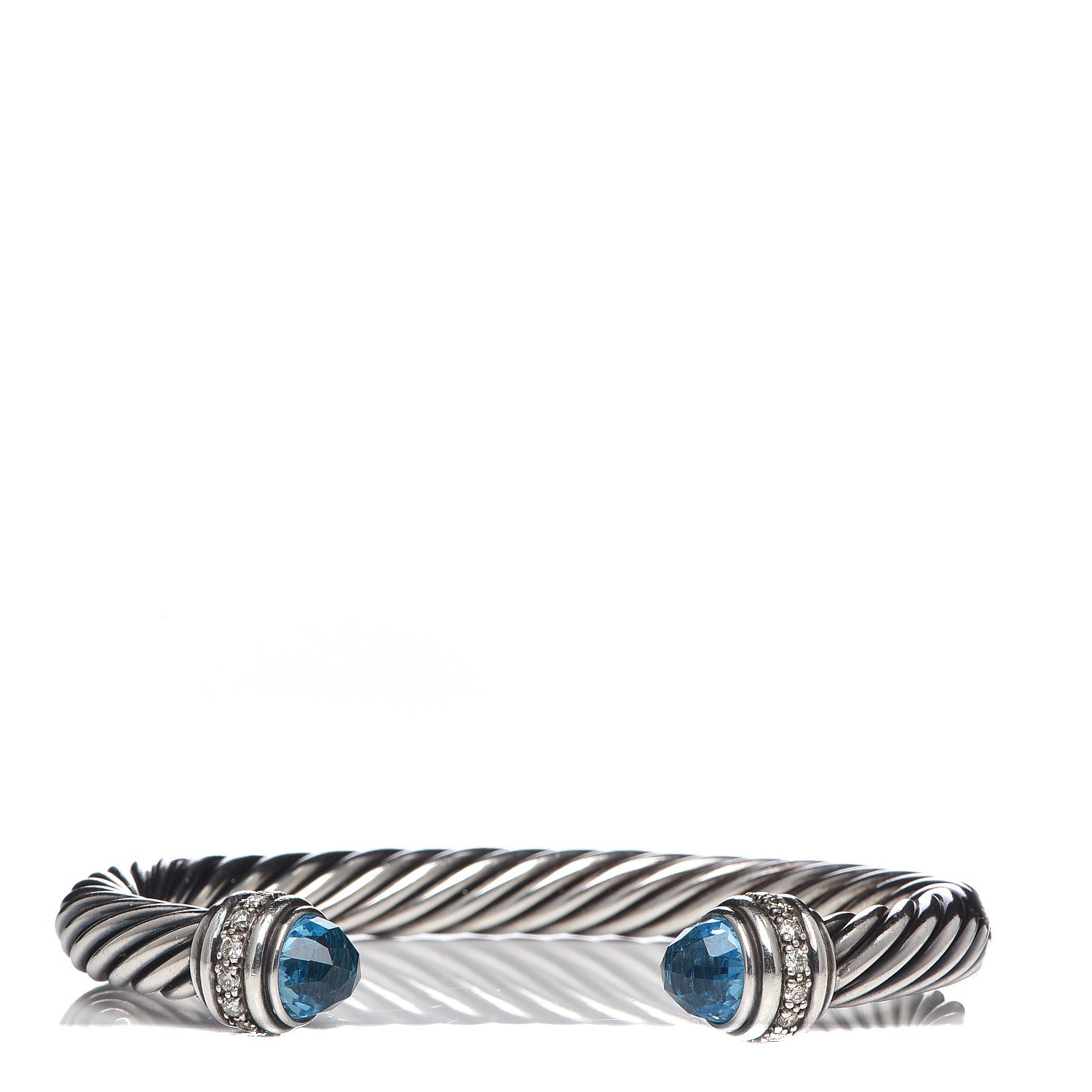 David Yurman Sterling Silver Blue Topaz Diamond 7mm Cable Classics Bracelet 1 of 5