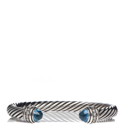 David Yurman Sterling Silver Blue Topaz Diamond 7mm Cable Classics Bracelet 1 of 5