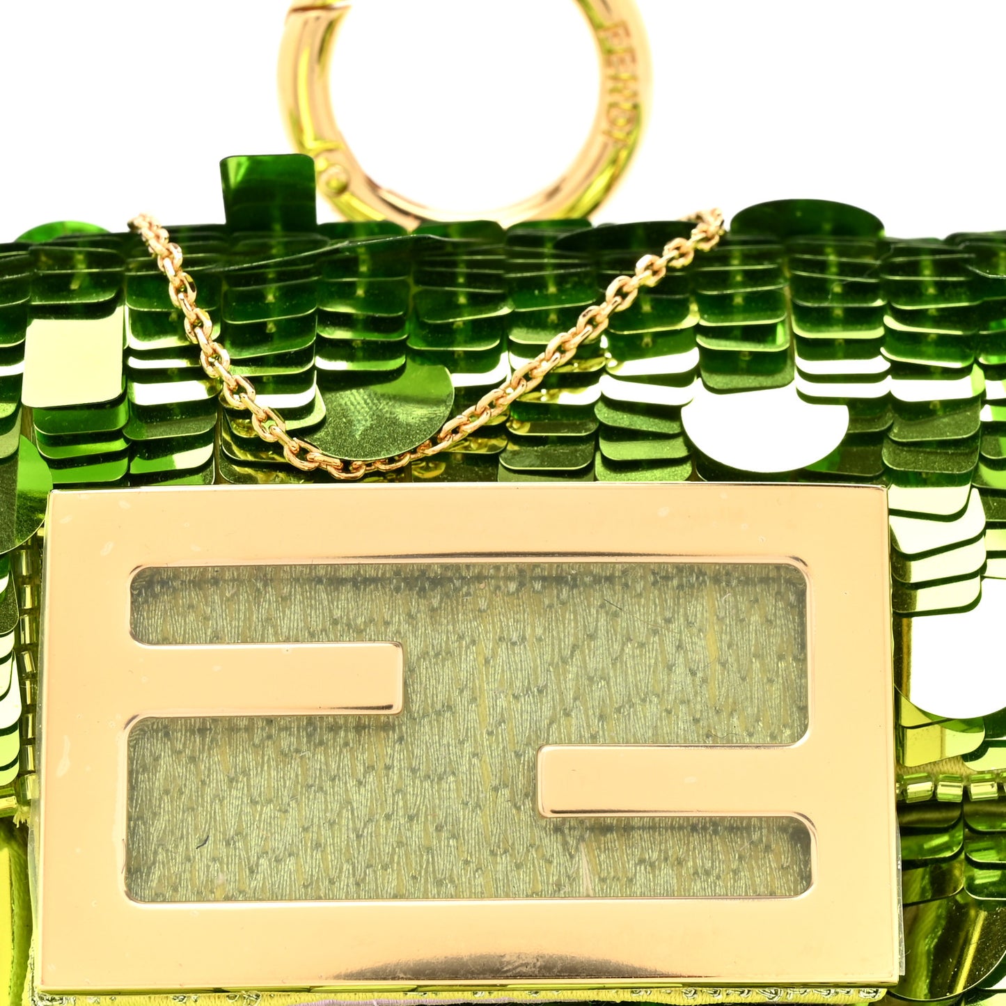 Sequin Paillettes Shiny Nappa Sex and the City Nano Maxi Buckle Baguette Charm Wasabi