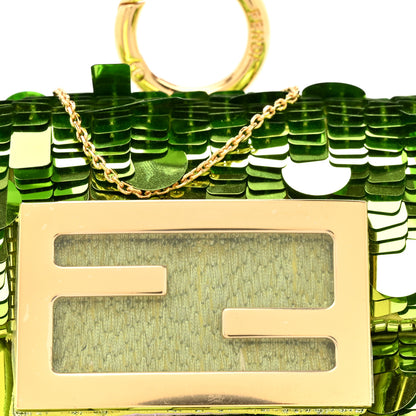 Fendi Sequin Paillettes Shiny Nappa Sex and the City Nano Maxi Buckle Baguette Charm Wasabi 8 of 12