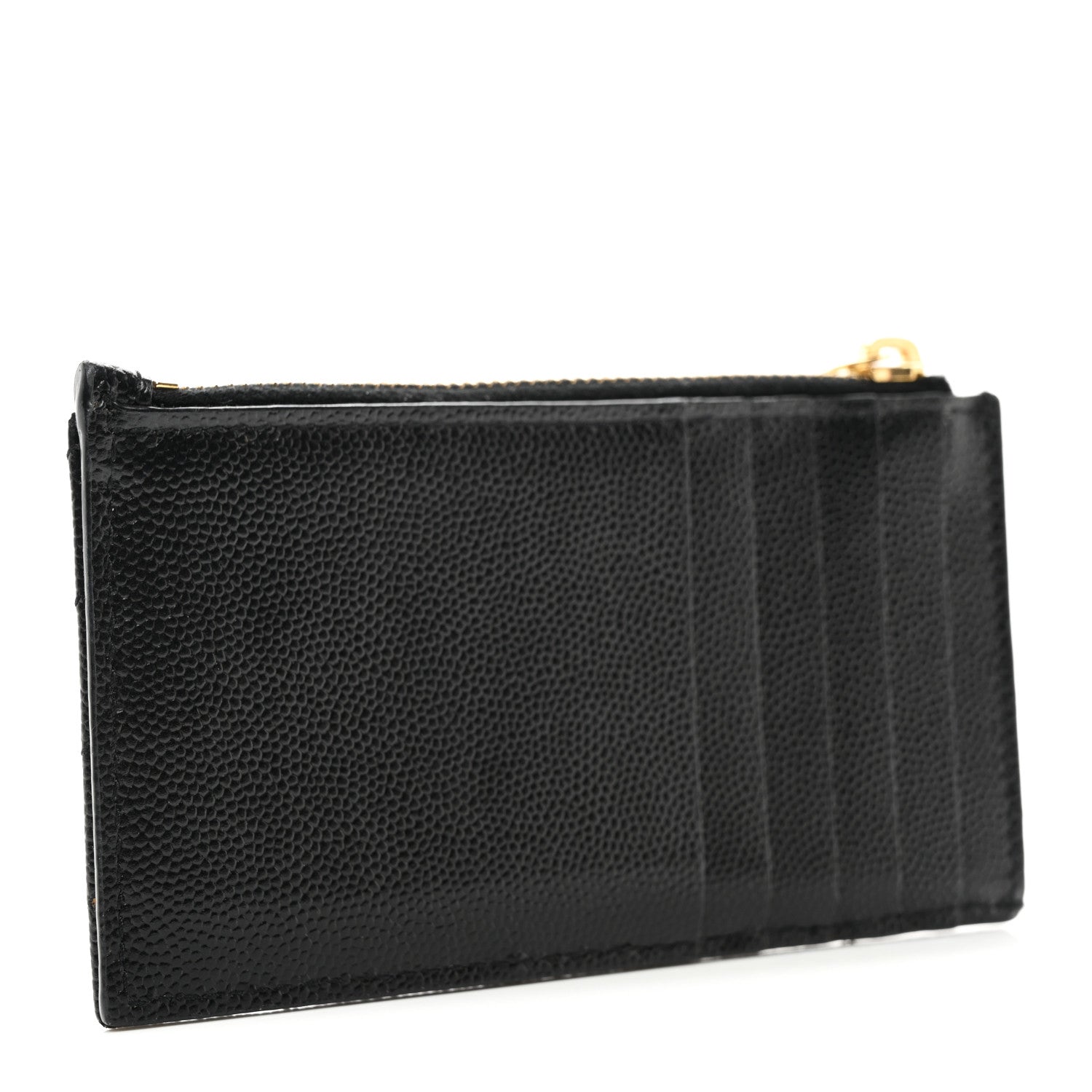 Saint Laurent Grain De Poudre Matelasse Chevron Monogram Fragments Zippered Card Case Black 3 of 7