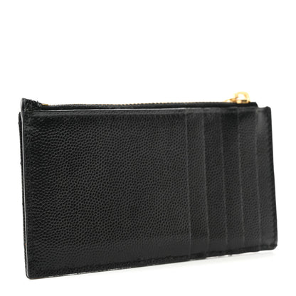 Saint Laurent Grain De Poudre Matelasse Chevron Monogram Fragments Zippered Card Case Black 3 of 7