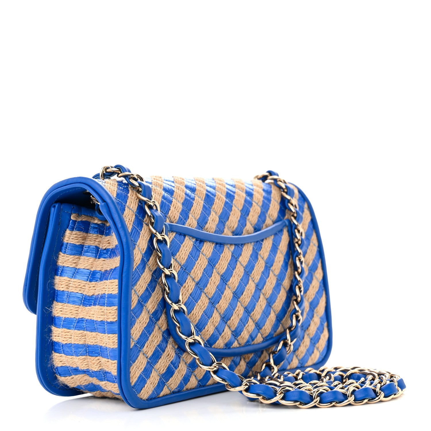 Chanel Raffia Jute Striped Small Urban Jungle Single Flap Blue 3 of 11