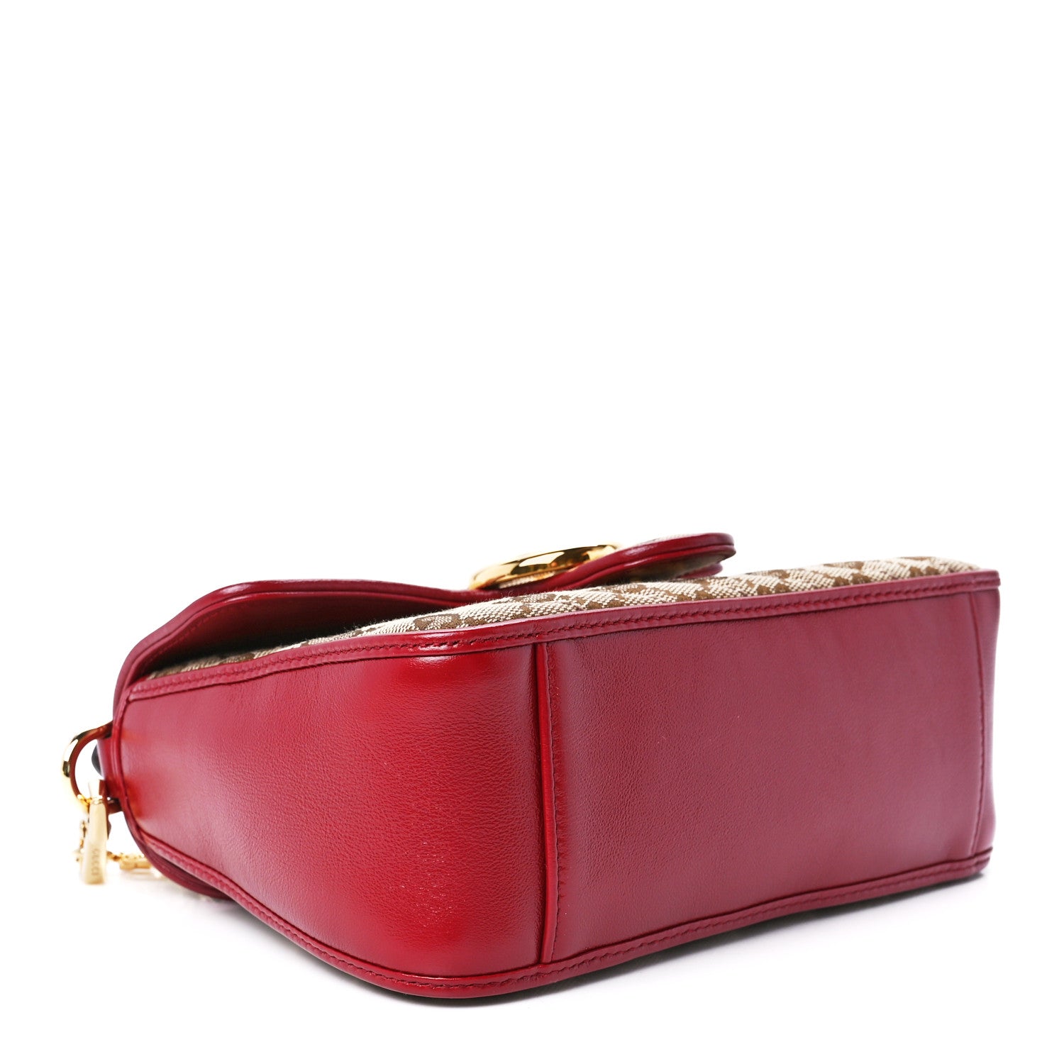 Gucci Monogram Glazed Calfskin Matelasse Diagonal Mini GG Marmont Top Handle Shoulder Bag Beige Ebony New Cherry Red 4 of 12
