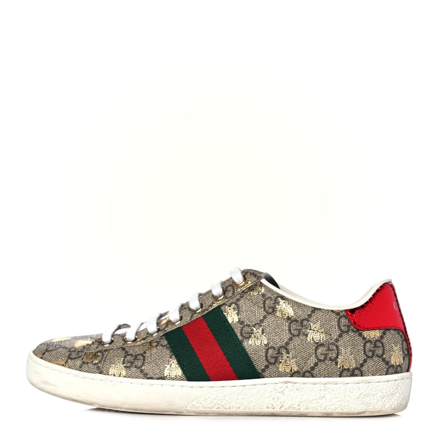 GG Supreme Monogram Bees Ayers Web Womens Ace Sneakers 36 Beige Oro Green Red