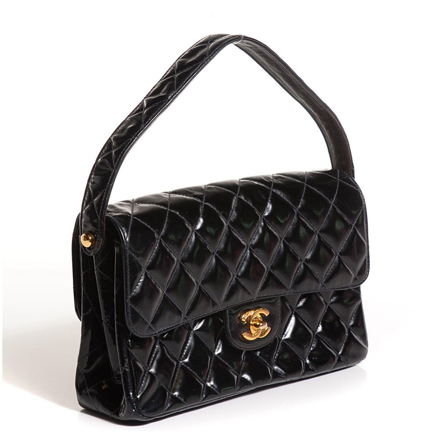 Patent Quilted Medium Double Sided Flap Black