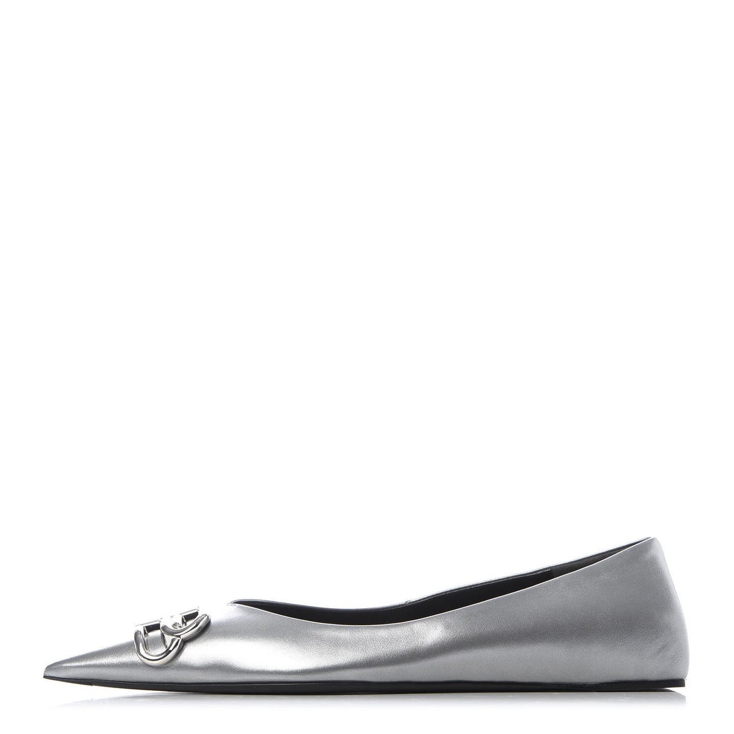 Metallic Calfskin BB Knife Pointy Toe Ballerina Flats 38.5 Silver Hardware