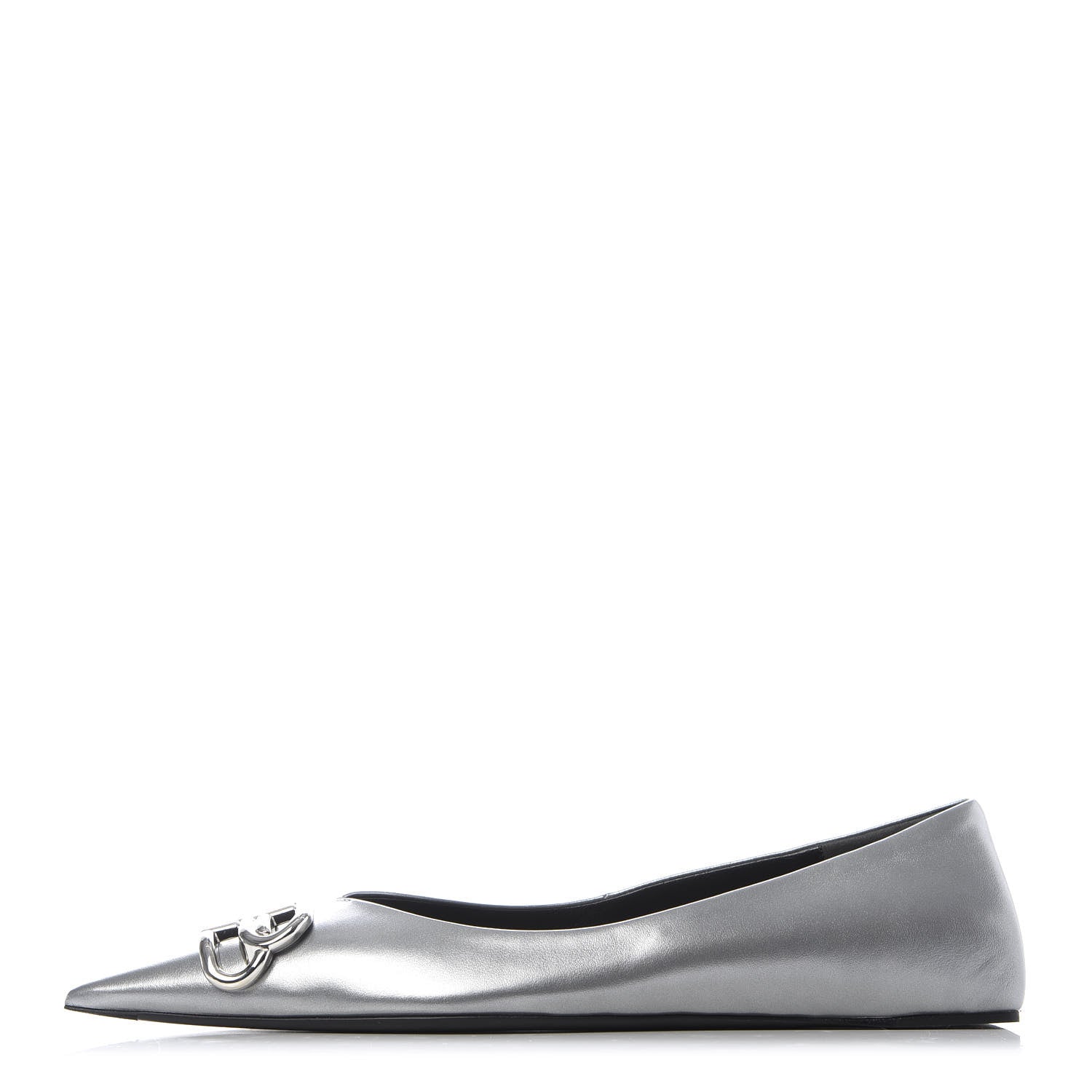 Balenciaga Metallic Calfskin BB Knife Pointy Toe Ballerina Flats 38.5 Silver Hardware 1 of 10