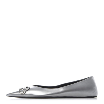 Balenciaga Metallic Calfskin BB Knife Pointy Toe Ballerina Flats 38.5 Silver Hardware 1 of 10